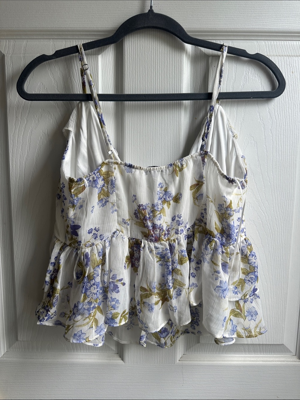 Love Tree White Floral Ruffle Tie-Front Cami with Blue and Olive Print - Picture 3 of 3